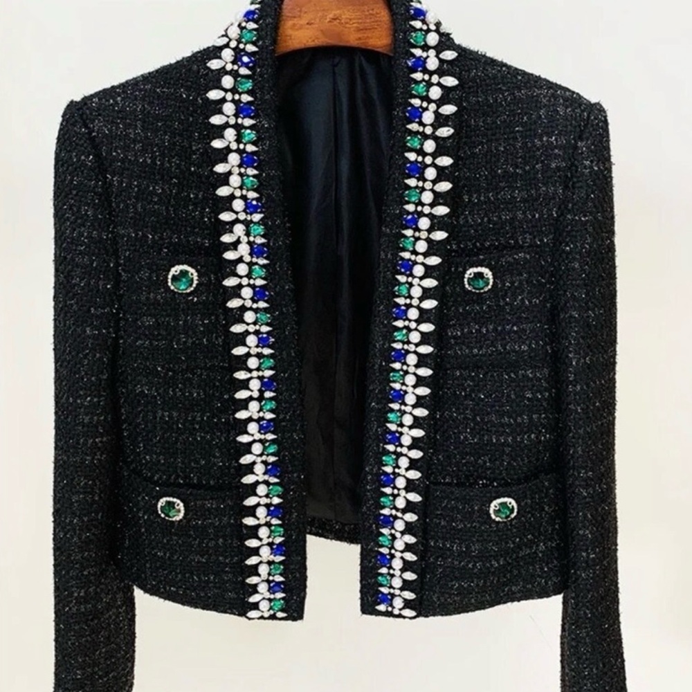 Black Blazer with Jewel Accents